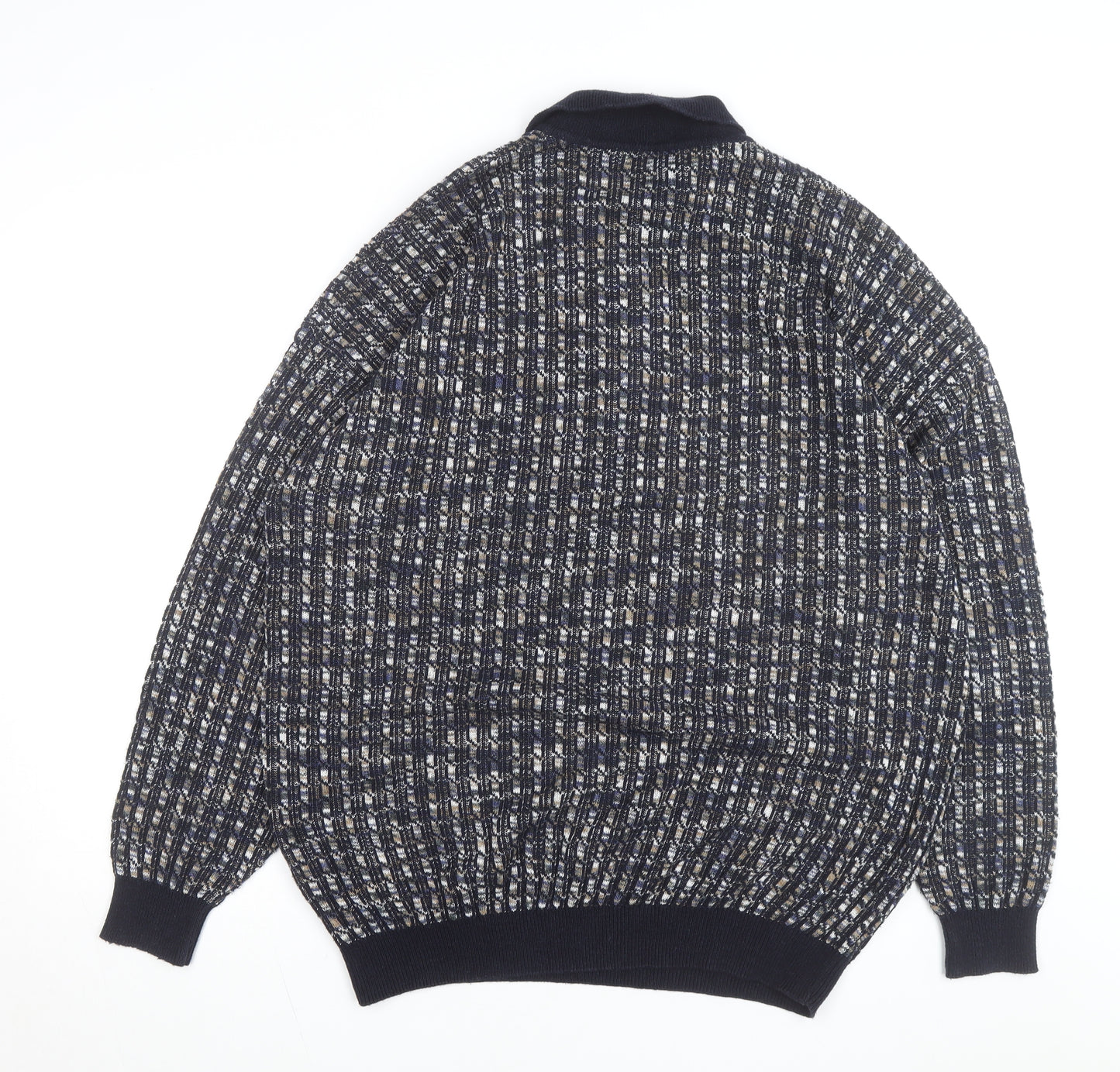 Monello Men's Blue Collared Half Zip Knit Jumper Size L