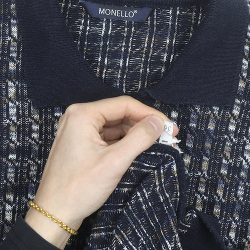 Monello Men's Blue Collared Half Zip Knit Jumper Size L