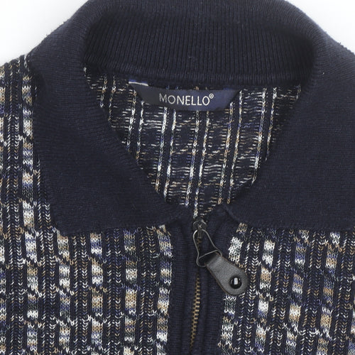 Monello Men's Blue Collared Half Zip Knit Jumper Size L