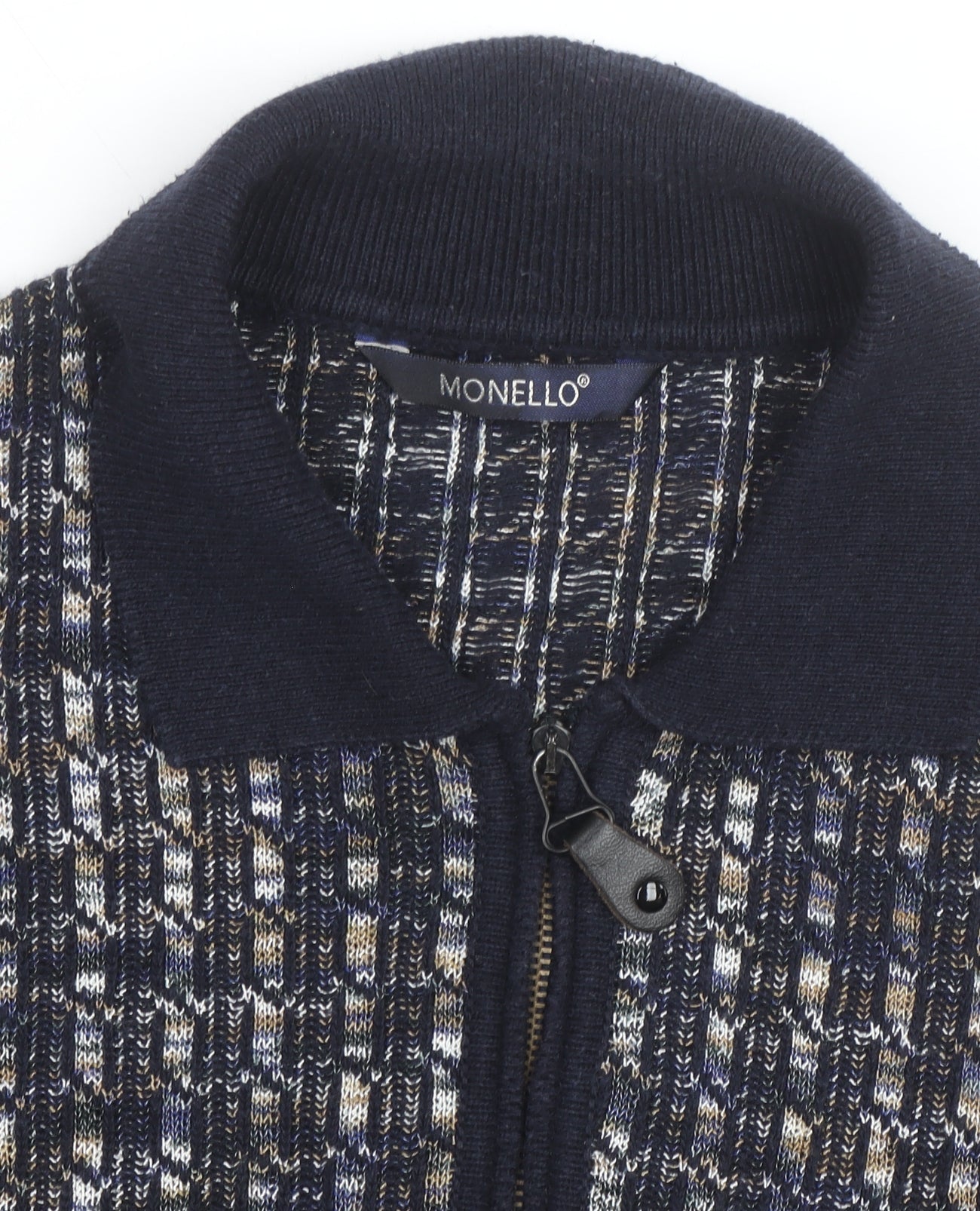 Monello Men's Blue Collared Half Zip Knit Jumper Size L
