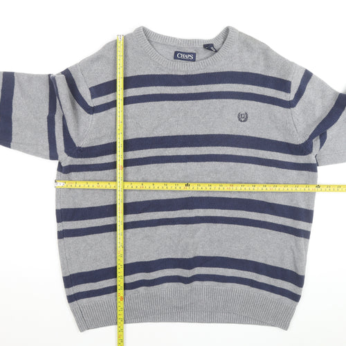 Chaps Men's Grey Striped Cotton Crew Neck Pullover Jumper XL