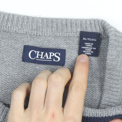Chaps Men's Grey Striped Cotton Crew Neck Pullover Jumper XL