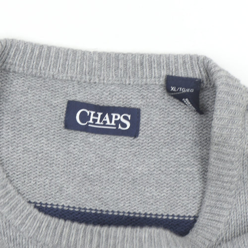 Chaps Men's Grey Striped Cotton Crew Neck Pullover Jumper XL
