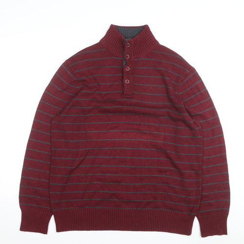 Denver Hayes Men's Red Striped Henley Jumper L Cotton Blend