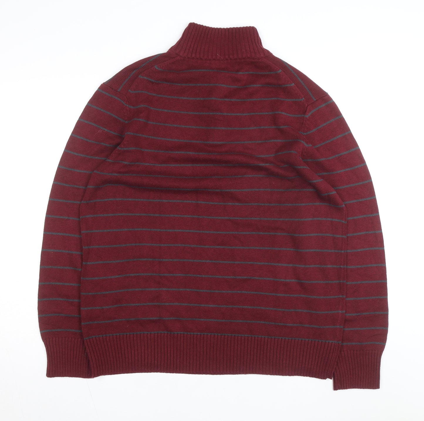 Denver Hayes Men's Red Striped Henley Jumper L Cotton Blend