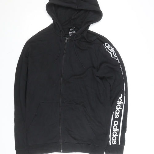 Adidas Mens Black Full Zip Hoodie Size M Logo Sleeve Sportswear