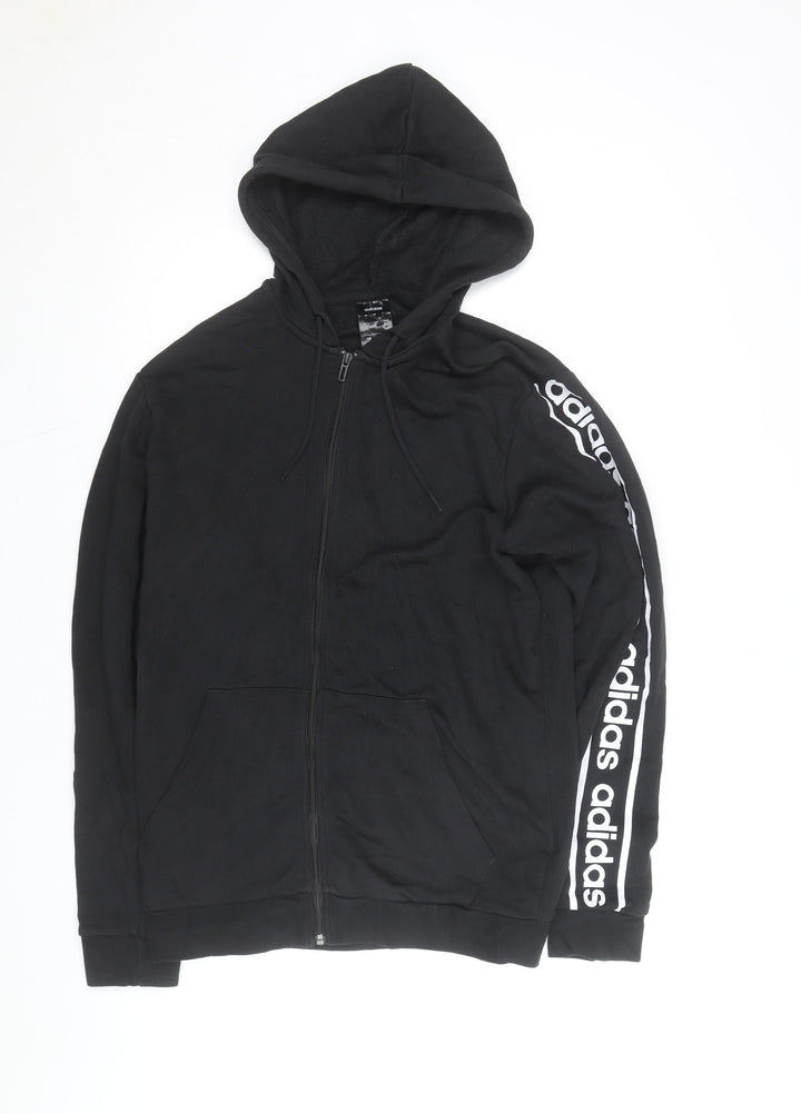Adidas Mens Black Full Zip Hoodie Size M Logo Sleeve Sportswear