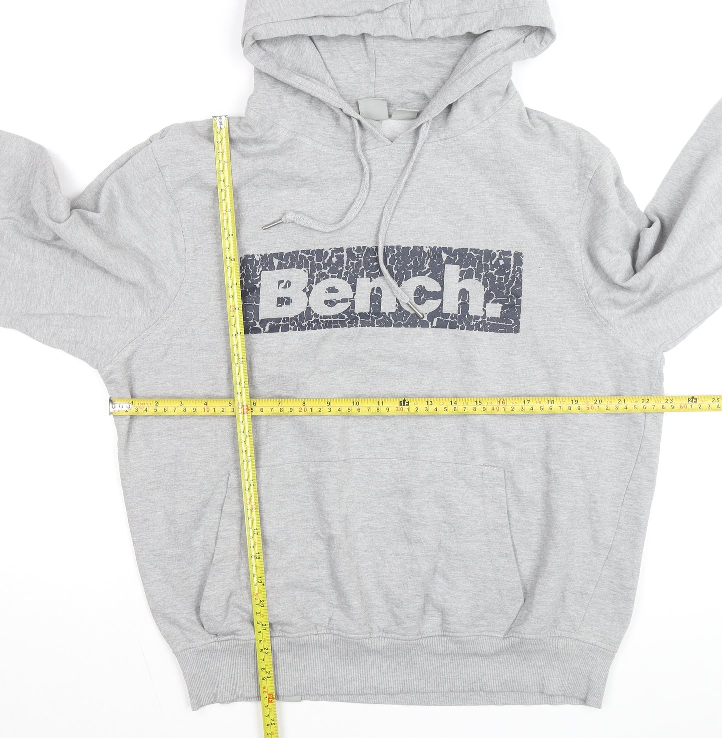 Bench Men's Grey Pullover Hoodie XL Regular Fit Logo Fleece Sweatshirt