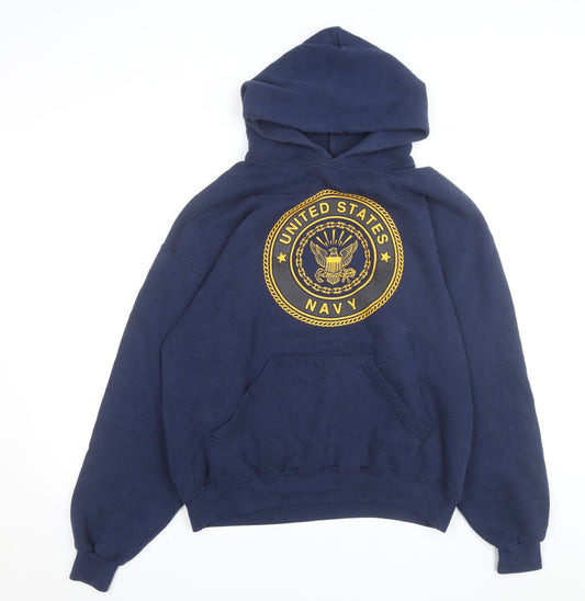 M.J. Soffe Men’s Blue USA Navy Pullover Hoodie Size L Fleece Sweatshirt