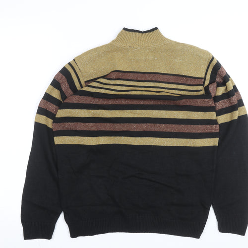 Alfred Dunner Women Black Gold Striped Mock Neck Knit Jumper S