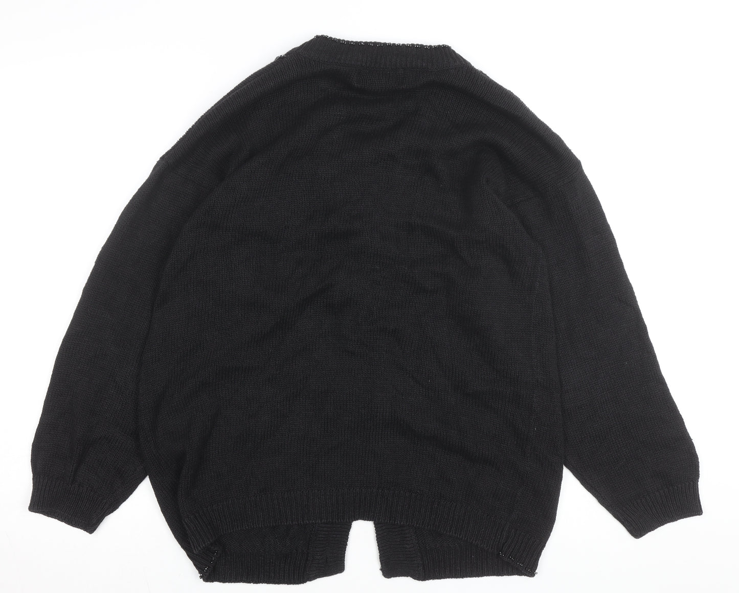 Victoria Harbour Women's Black Embroidered Cardigan M Cotton Ramie