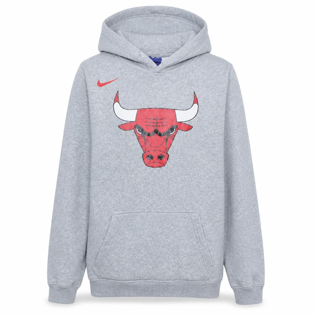 Front view of Nike men’s grey chicago bulls hoodie s pullover graphic print nba