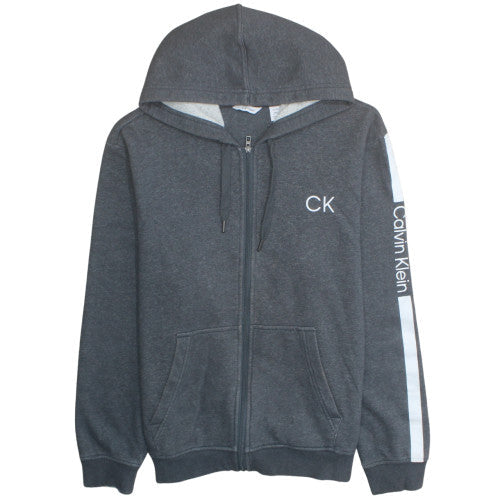 Calvin Klein Men's Grey XL Full Zip Hoodie with Logo Design