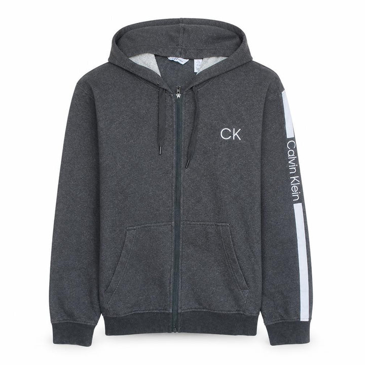 Calvin Klein Men's Grey XL Full Zip Hoodie with Logo Design