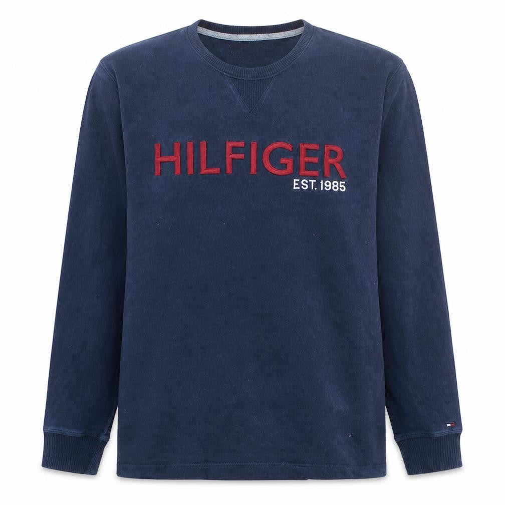 Front view of Tommy Hilfiger Men's Blue Crew Neck Pullover Sweatshirt, size L