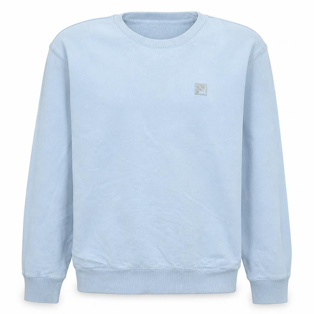 Front view of Fila men’s blue crew neck pullover sweatshirt, size L