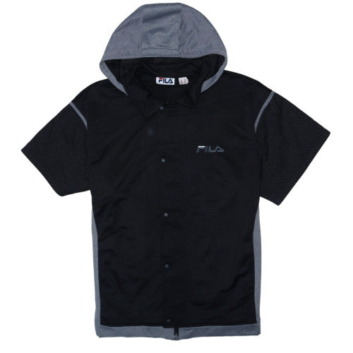 Fila Mens Black 3XL Hooded Full Zip Short Sleeve Hoodie