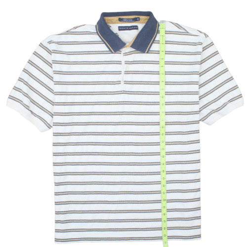 Tommy Hilfiger Men's White Striped Polo Shirt XL 100% Cotton Classic Fit