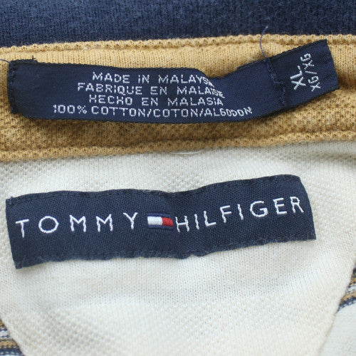 Tommy Hilfiger Men's White Striped Polo Shirt XL 100% Cotton Classic Fit