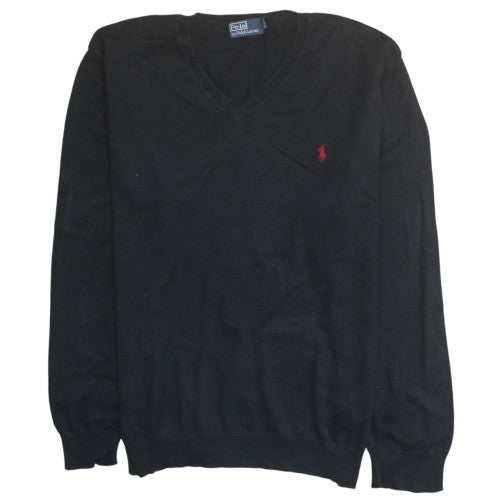 Ralph Lauren Men's Black 2XL Cotton V-Neck Jumper Classic Knitwear