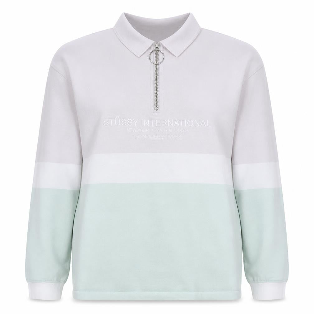 Stussy Women’s Pink Colourblock Half Zip Sweatshirt Size 8 Cotton