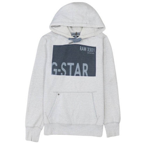 G-Star RAW Men's Grey Pullover Hoodie Size M Graphic Logo Fleece