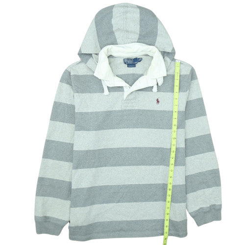 Ralph Lauren Men's Grey Striped Collared Pullover Hoodie XL