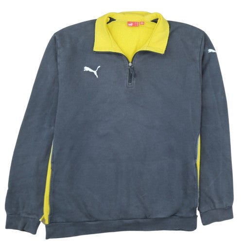 Puma Men's Grey & Yellow 1/4 Zip Fleece Sweatshirt 2XL Regular Fit
