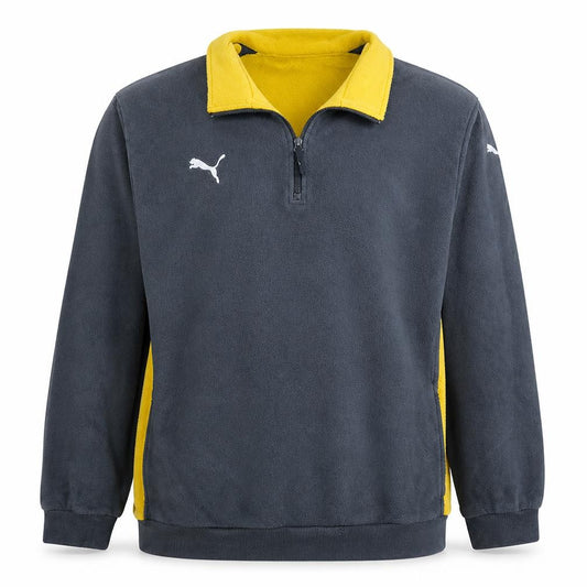 Front view of Puma Men's Grey & Yellow 1/4 Zip Fleece Sweatshirt 2XL Regular Fit