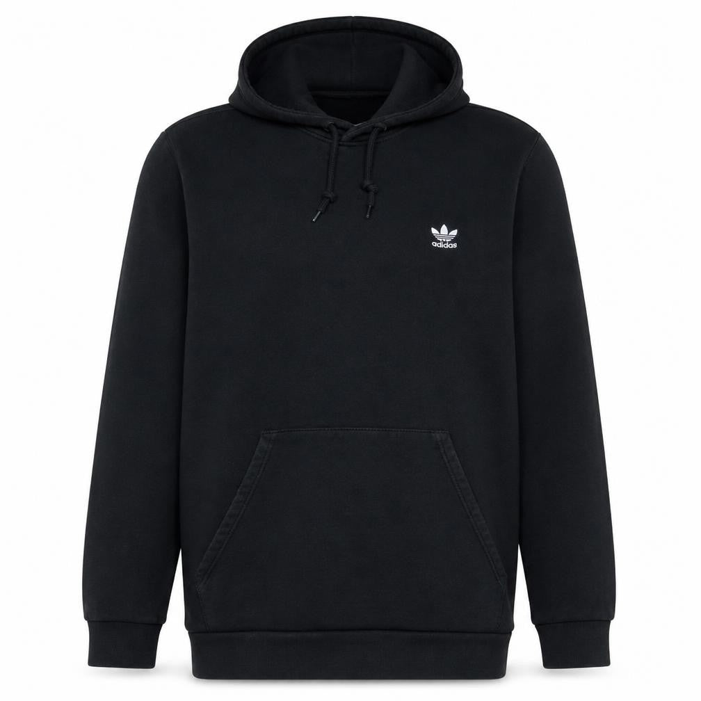 Front view of Adidas Men’s Black XL Pullover Hoodie with Logo Pocket