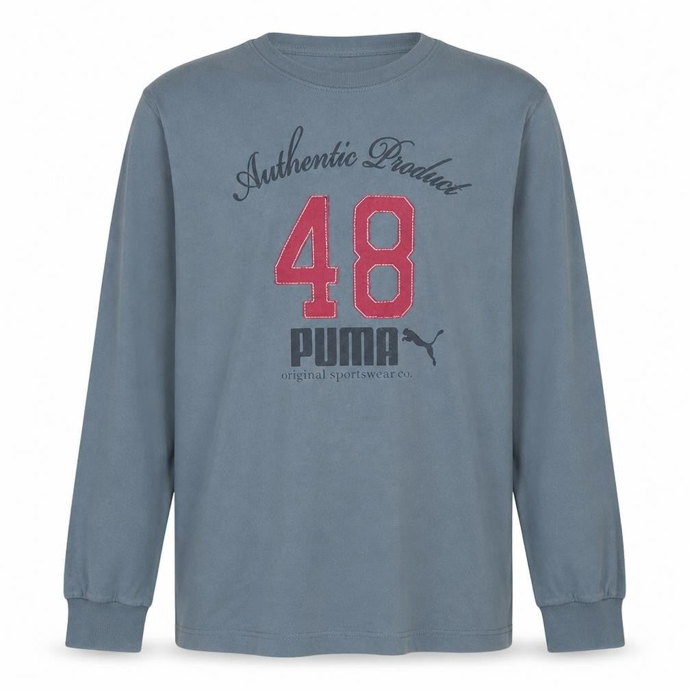 Puma Men's Grey Long Sleeve Graphic Crew Neck Cotton Top 2XL