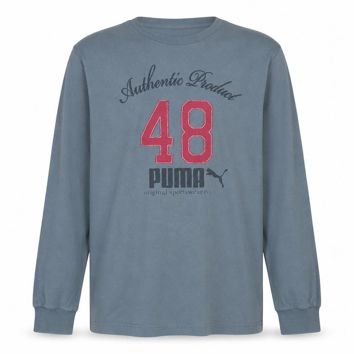 Front view of Puma Men's Grey Long Sleeve Graphic Crew Neck Cotton Top 2XL