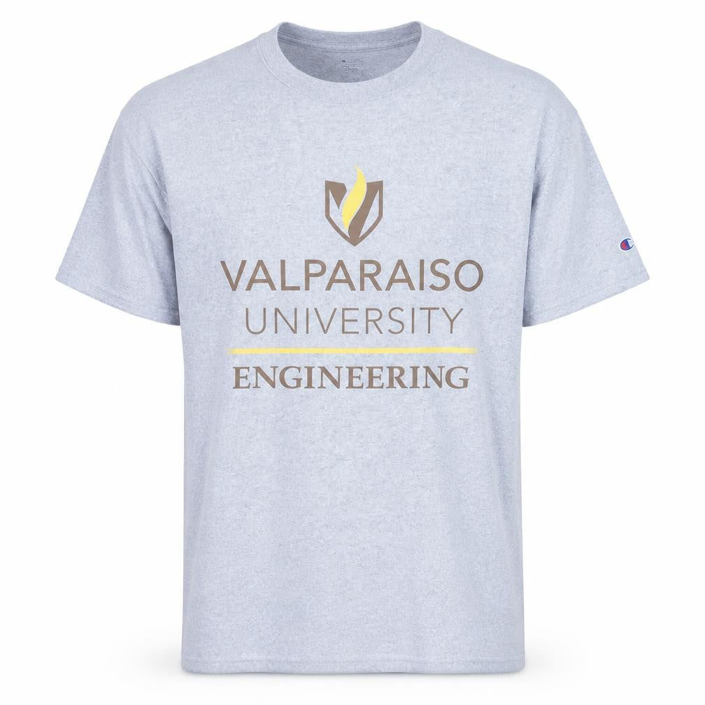 Front view of Champion men’s grey xl valparaiso university engineering t-shirt