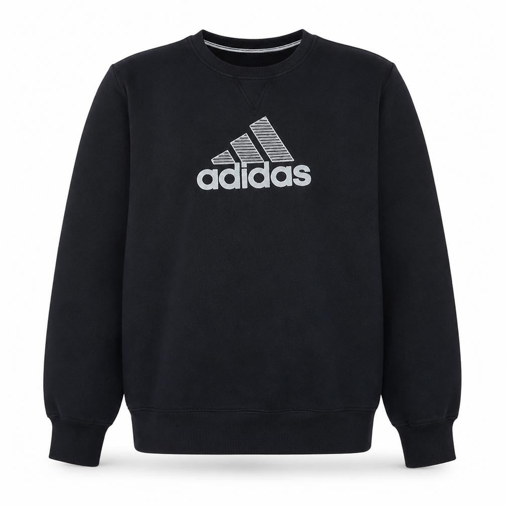 Front view of Adidas Men's Black Crew Neck Logo Pullover Sweatshirt M