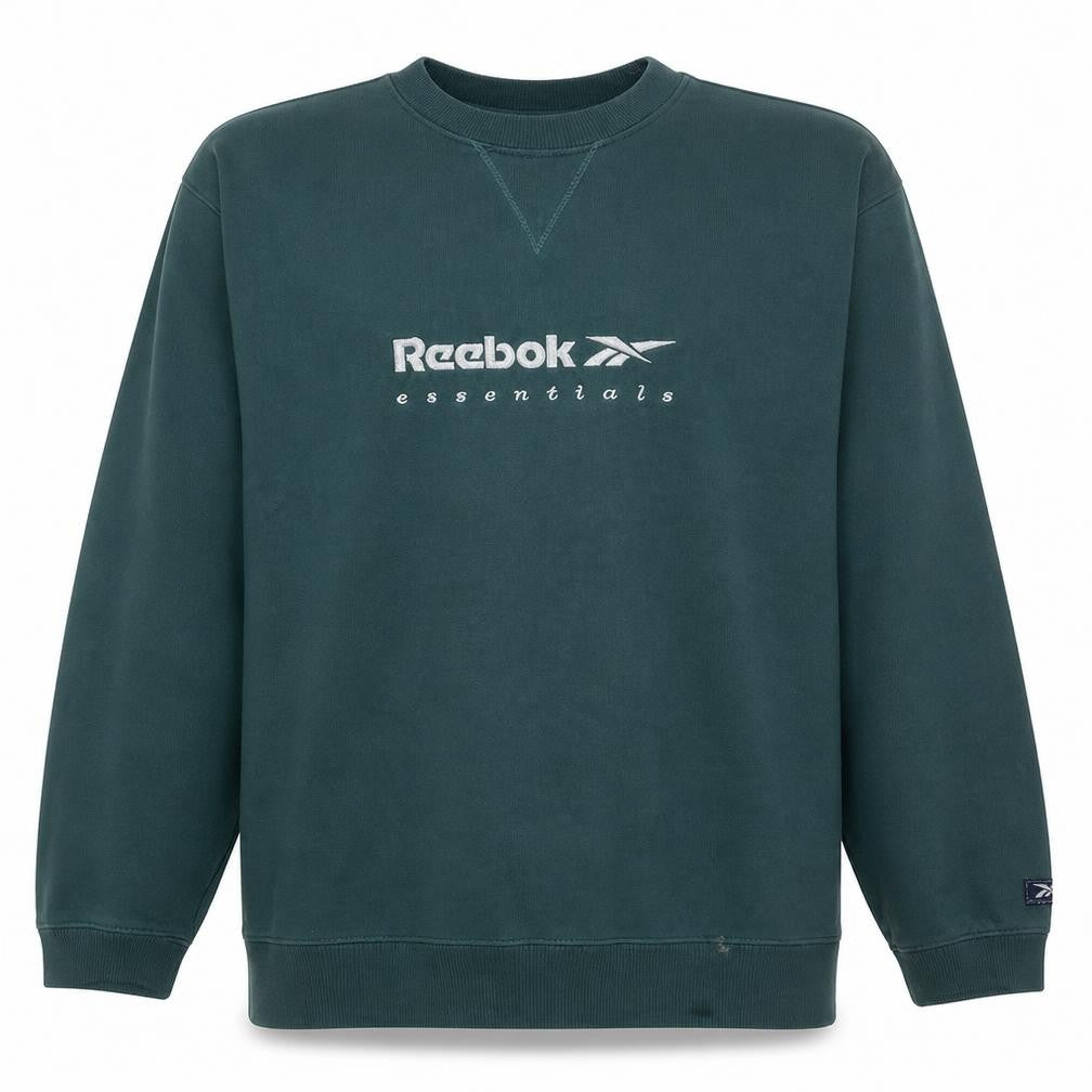 Front view of Reebok Men's Green Essentials Crew Neck Sweatshirt, size L