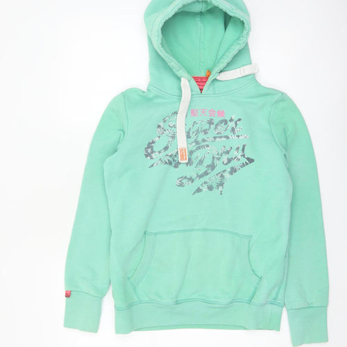Superdry Womens Green Pullover Hoodie Size M Cotton Blend Vintage Logo