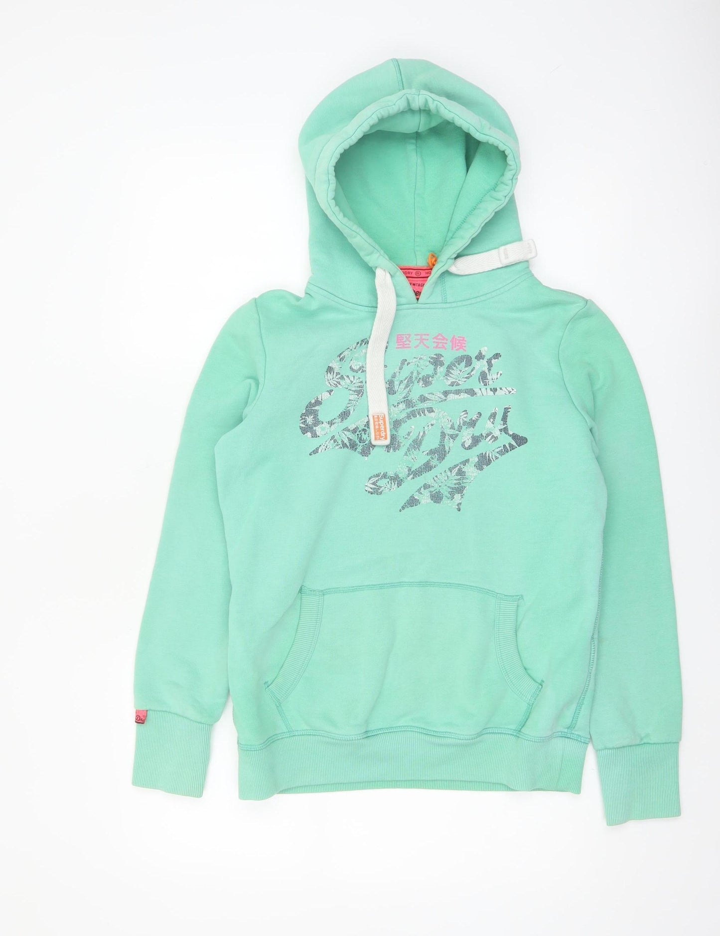 Superdry Womens Green Pullover Hoodie Size M Cotton Blend Vintage Logo