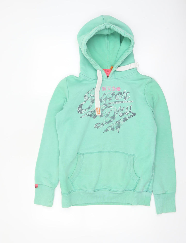 Superdry Womens Green Pullover Hoodie Size M Cotton Blend Vintage Logo