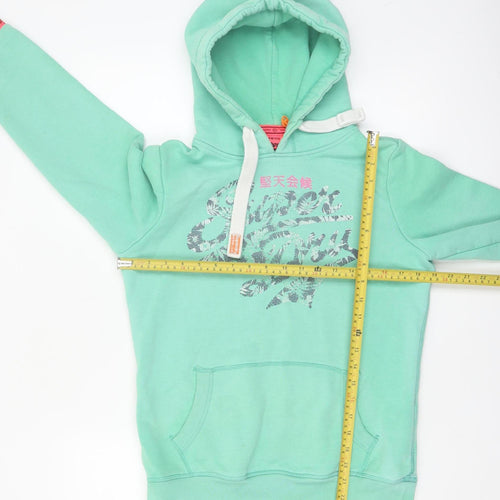 Superdry Womens Green Pullover Hoodie Size M Cotton Blend Vintage Logo