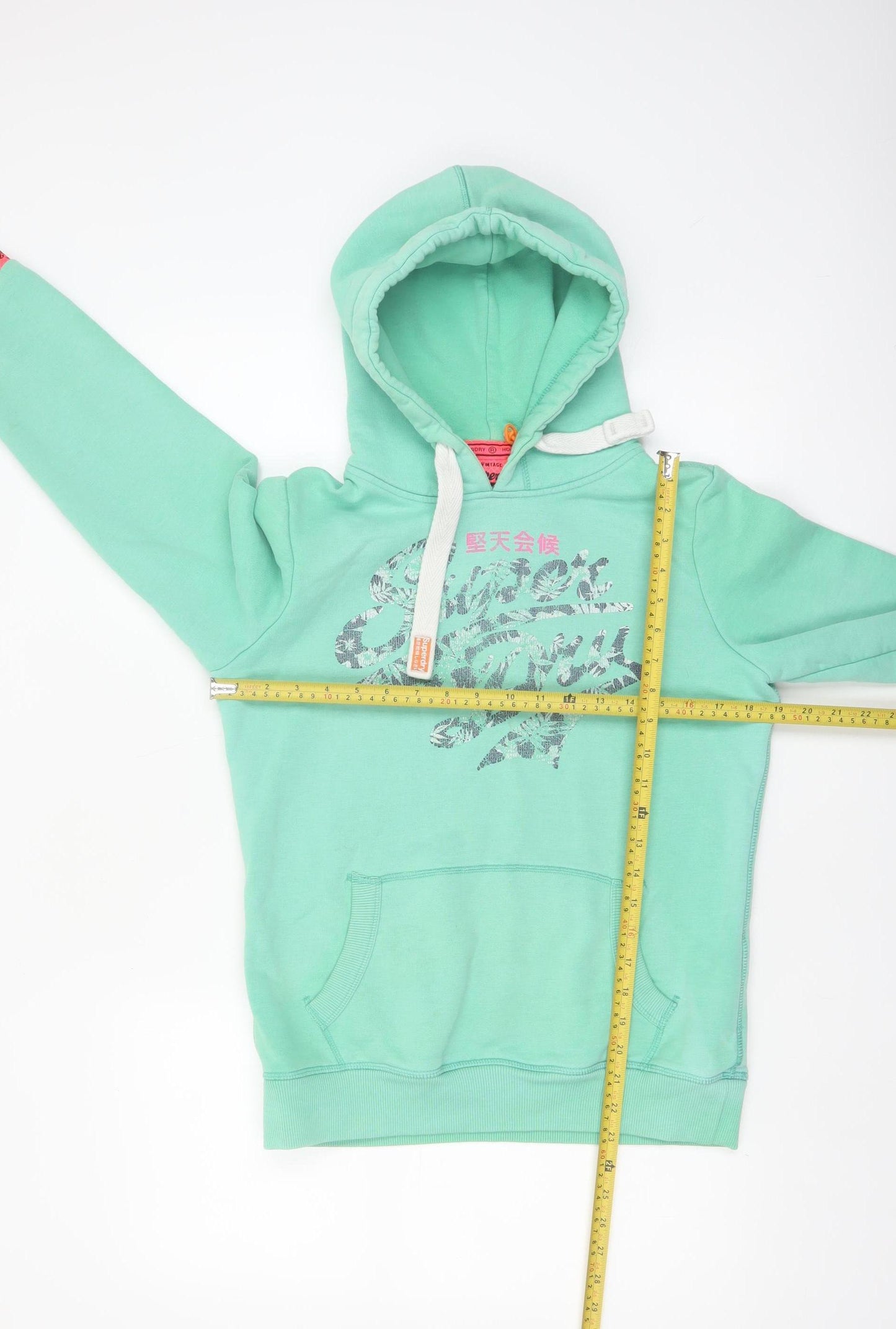 Superdry Womens Green Pullover Hoodie Size M Cotton Blend Vintage Logo