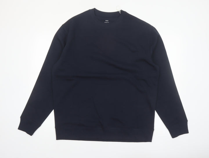 Marks and Spencer Men's Blue Relaxed Fit Cotton Sweatshirt Size L