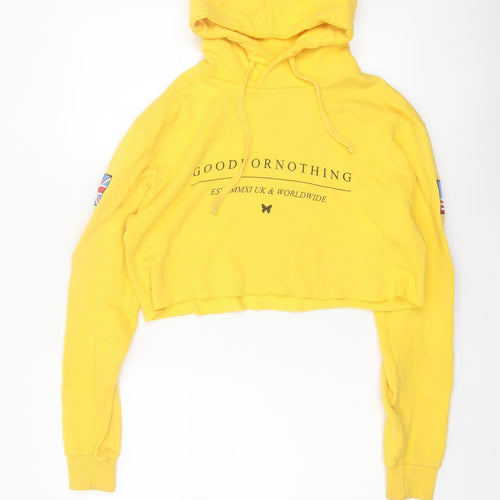 Good For Nothing Women's Yellow Cropped Hoodie Size M Drawstring Hooded Sweatshirt