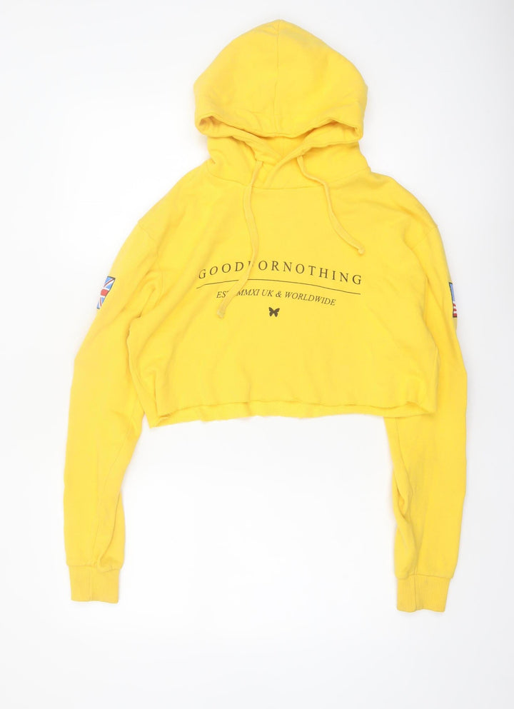 Good For Nothing Women's Yellow Cropped Hoodie Size M Drawstring Hooded Sweatshirt