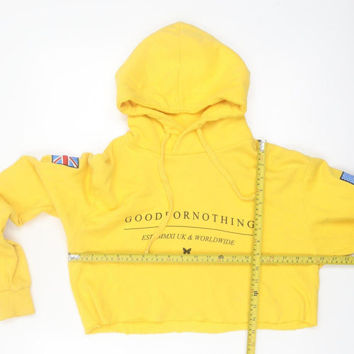 Good For Nothing Women's Yellow Cropped Hoodie Size M Drawstring Hooded Sweatshirt
