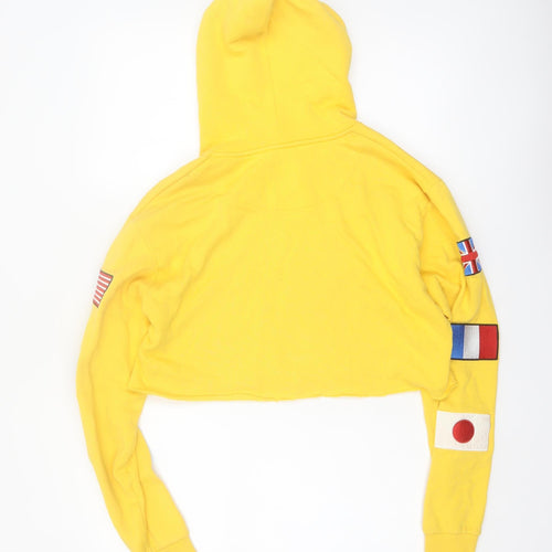 Good For Nothing Women's Yellow Cropped Hoodie Size M Drawstring Hooded Sweatshirt