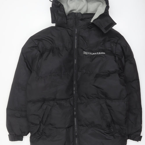 U.S. Polo Assn. Men's Black M Puffer Jacket Hooded Polyester Winter Coat
