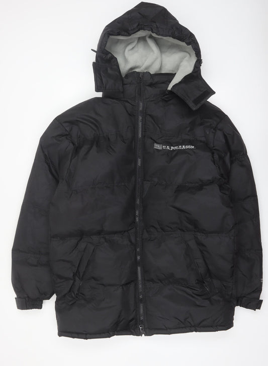 U.S. Polo Assn. Men's Black M Puffer Jacket Hooded Polyester Winter Coat