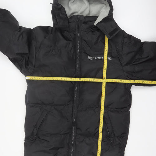 U.S. Polo Assn. Men's Black M Puffer Jacket Hooded Polyester Winter Coat
