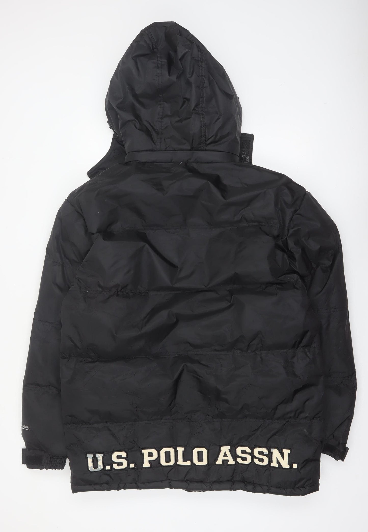U.S. Polo Assn. Men's Black M Puffer Jacket Hooded Polyester Winter Coat