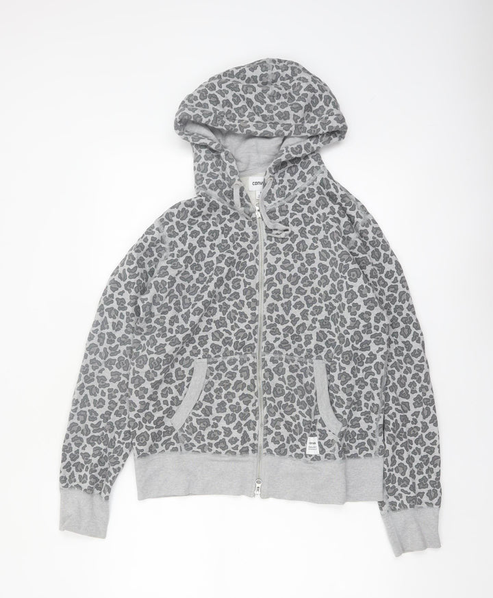 Converse Womens Grey Leopard Print Full Zip Hoodie Size M